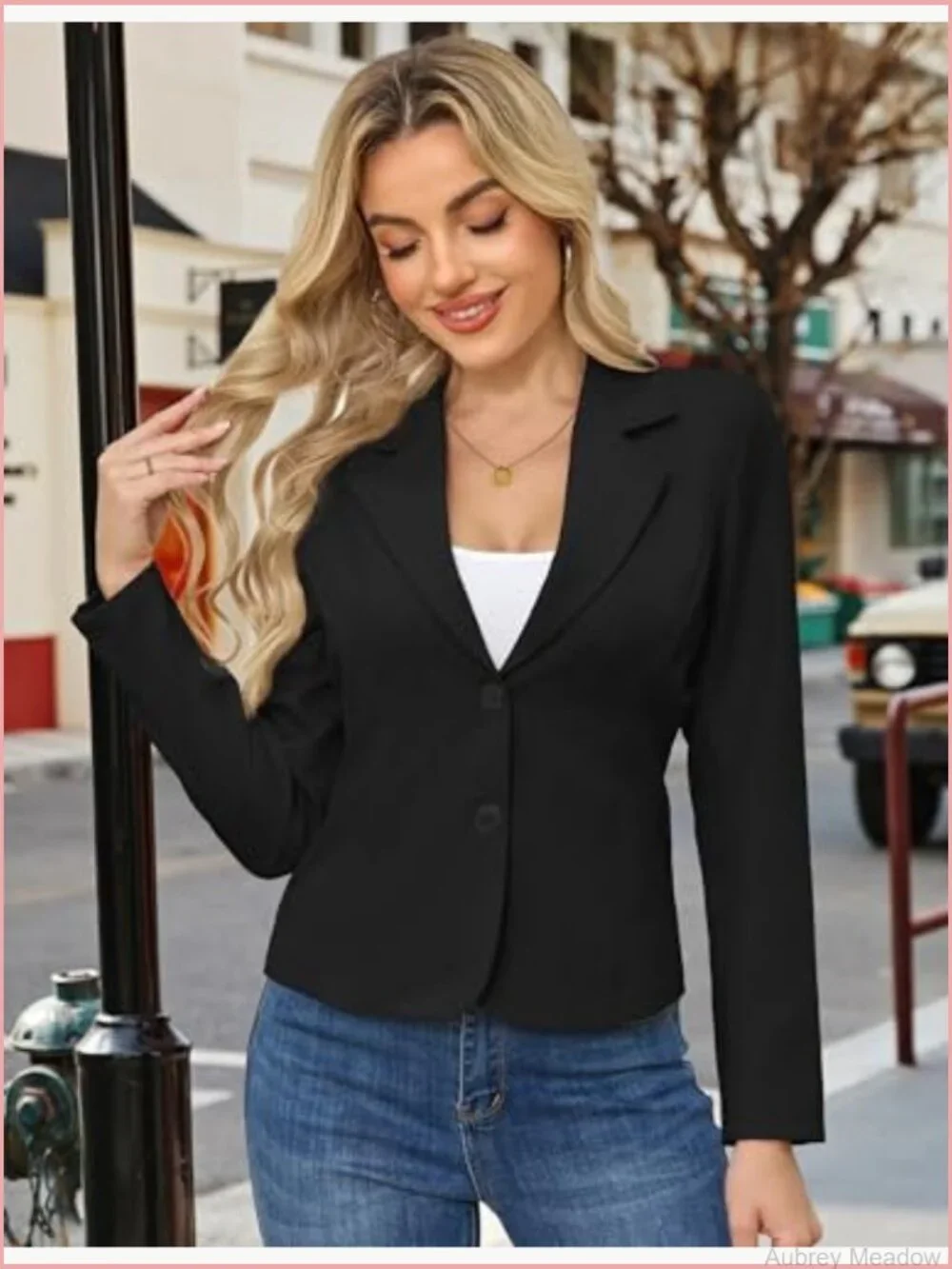Business Casual Cropped Blazer Lapel Collar Long Sleeve Work Office Suit Jacket